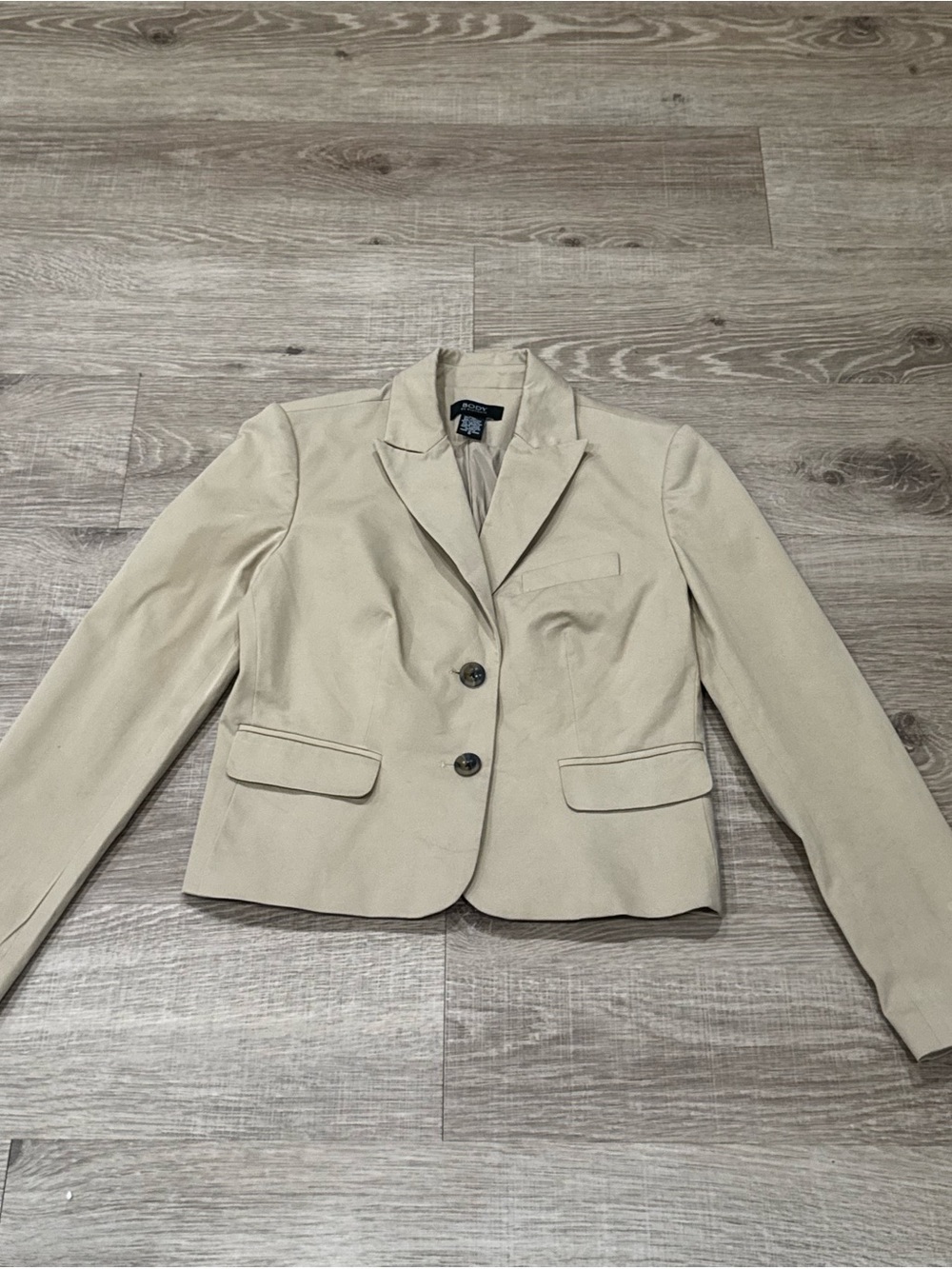 BODY by Victoria Blazer Women’s 8 Beige Tan Cotton Stretch Tailored Jacket